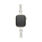 Correa Apple Watch de perlas y eslabones calados, acabado dorado o plateado, para mujer, modelo Yizelle