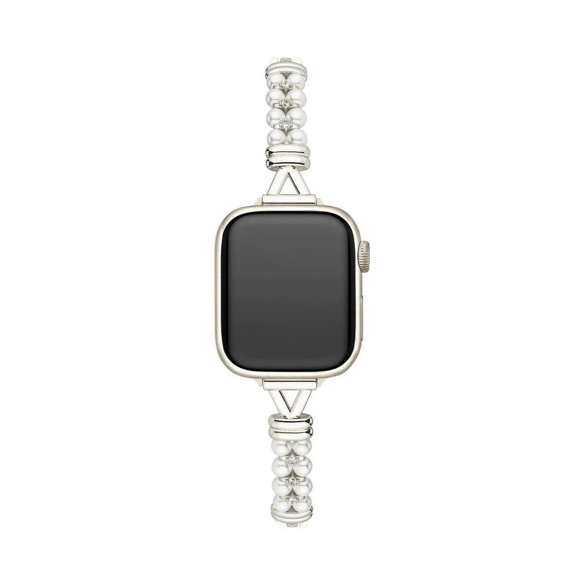 Correa Apple Watch de perlas y eslabones calados, acabado dorado o plateado, para mujer, modelo Yizelle