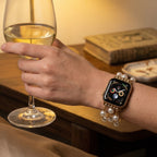 Correa Apple Watch para mujer, perlas blancas, aleación dorada o plateada, elástica, joya elegante, modelo Yourie