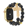 Correa Apple Watch de cuentas de cristal facetadas, cruz martillada dorada, para mujer, modelo Chrisma