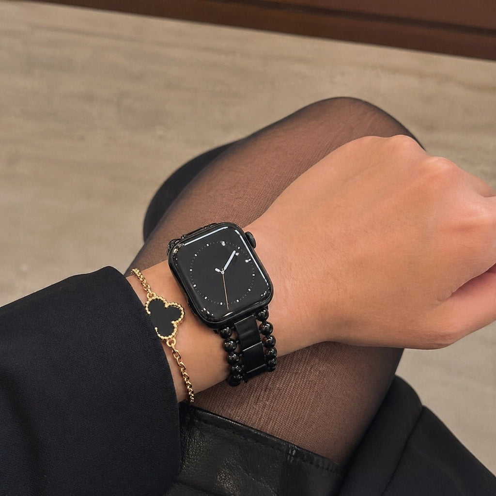 Pulsera para Apple Watch de cuentas redondas y eslabones rectangulares, cierre mariposa, modelo Anya