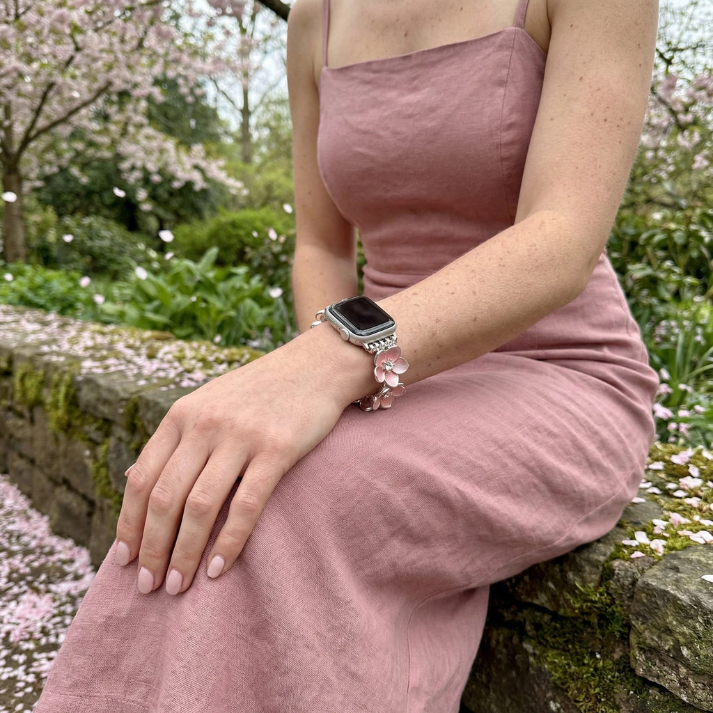 Correa Apple Watch floral, pétalos esmaltados y circonitas, para mujer, modelo Florianne