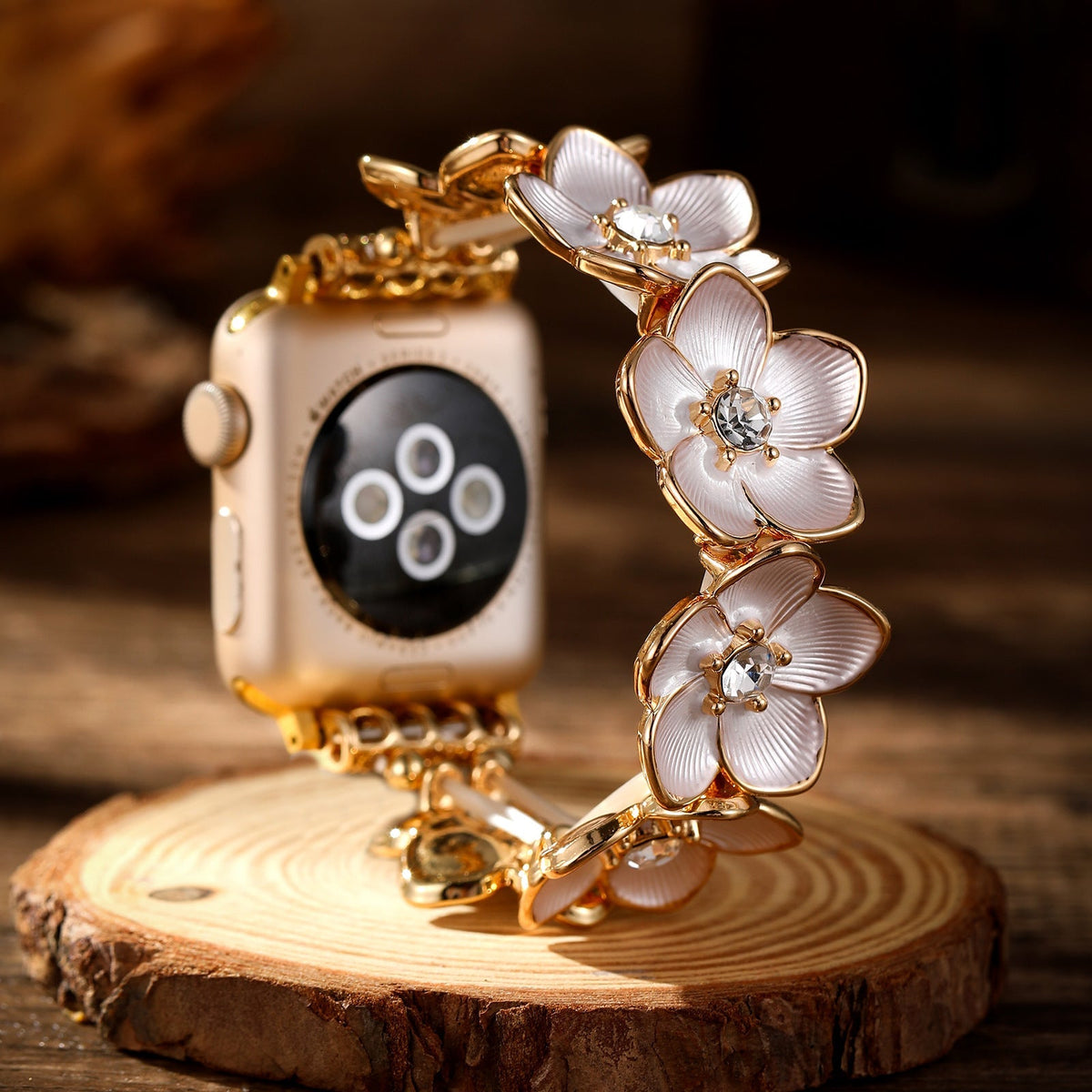 Correa Apple Watch floral, pétalos esmaltados y circonitas, para mujer, modelo Florianne