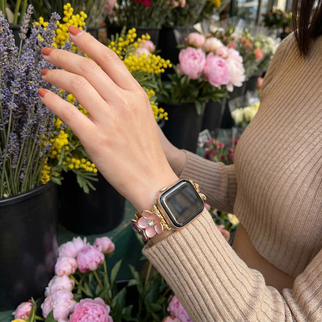 Correa Apple Watch floral, pétalos esmaltados y circonitas, para mujer, modelo Florianne