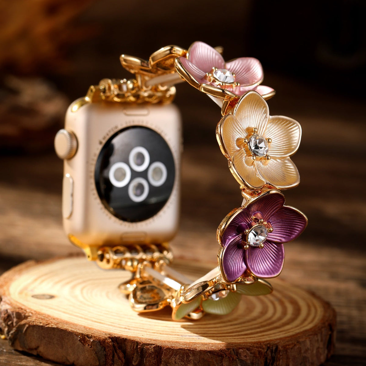 Correa Apple Watch floral, pétalos esmaltados y circonitas, para mujer, modelo Florianne