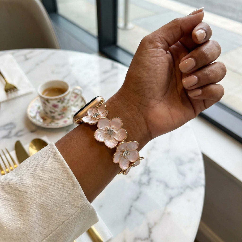 Correa Apple Watch floral, pétalos esmaltados y circonitas, para mujer, modelo Florianne