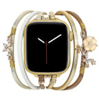 Correa Apple Watch elegante para mujer, de cuero (crosta), correa multivueltas dorada, look floral, modelo Florence