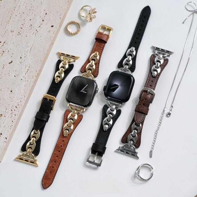 Pulsera de malla marinera para Apple Watch, correa fina ajustable con hebilla de espiga, acabados dorado, plateado y negro, modelo Malsa