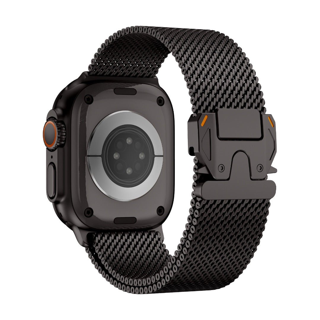 Correa de acero inoxidable para Apple Watch, malla milanesa, cierre táctico, modelo Elanko