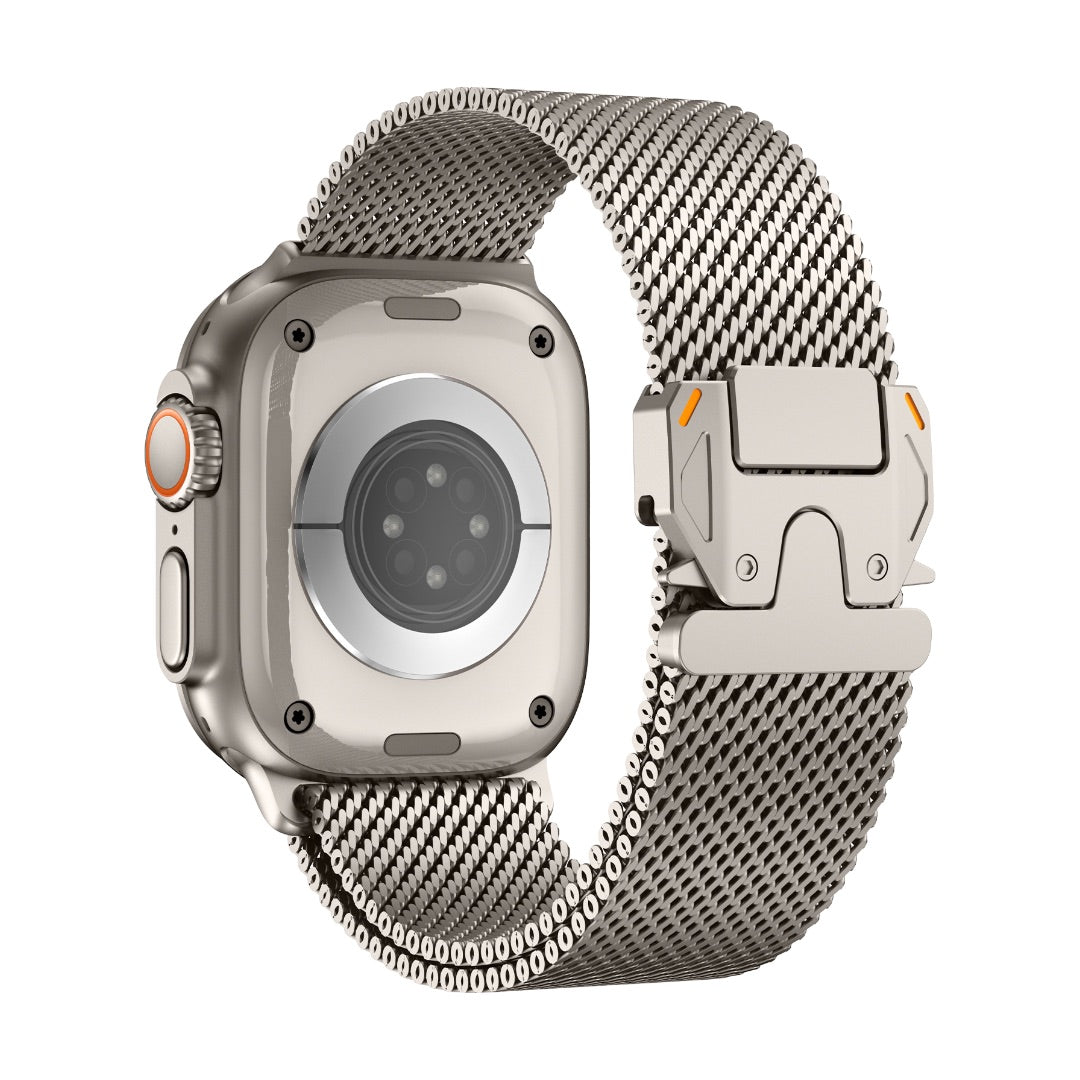 Correa de acero inoxidable para Apple Watch, malla milanesa, cierre táctico, modelo Elanko