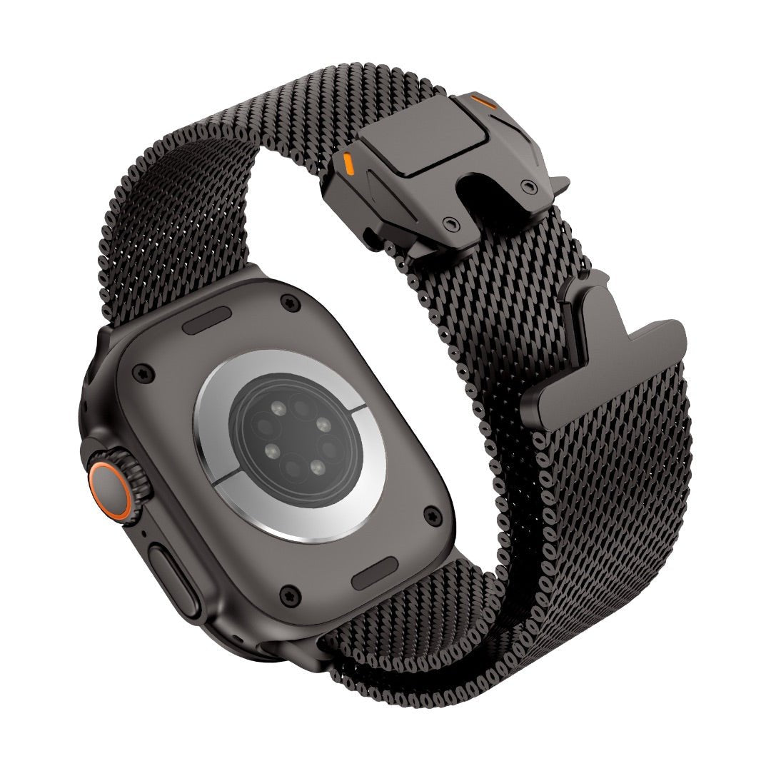 Correa de acero inoxidable para Apple Watch, malla milanesa, cierre táctico, modelo Elanko