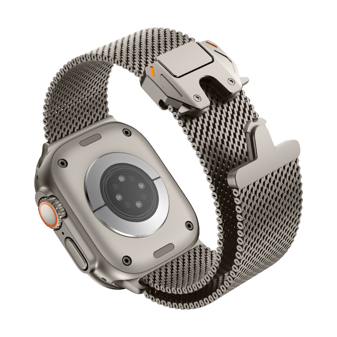 Correa de acero inoxidable para Apple Watch, malla milanesa, cierre táctico, modelo Elanko