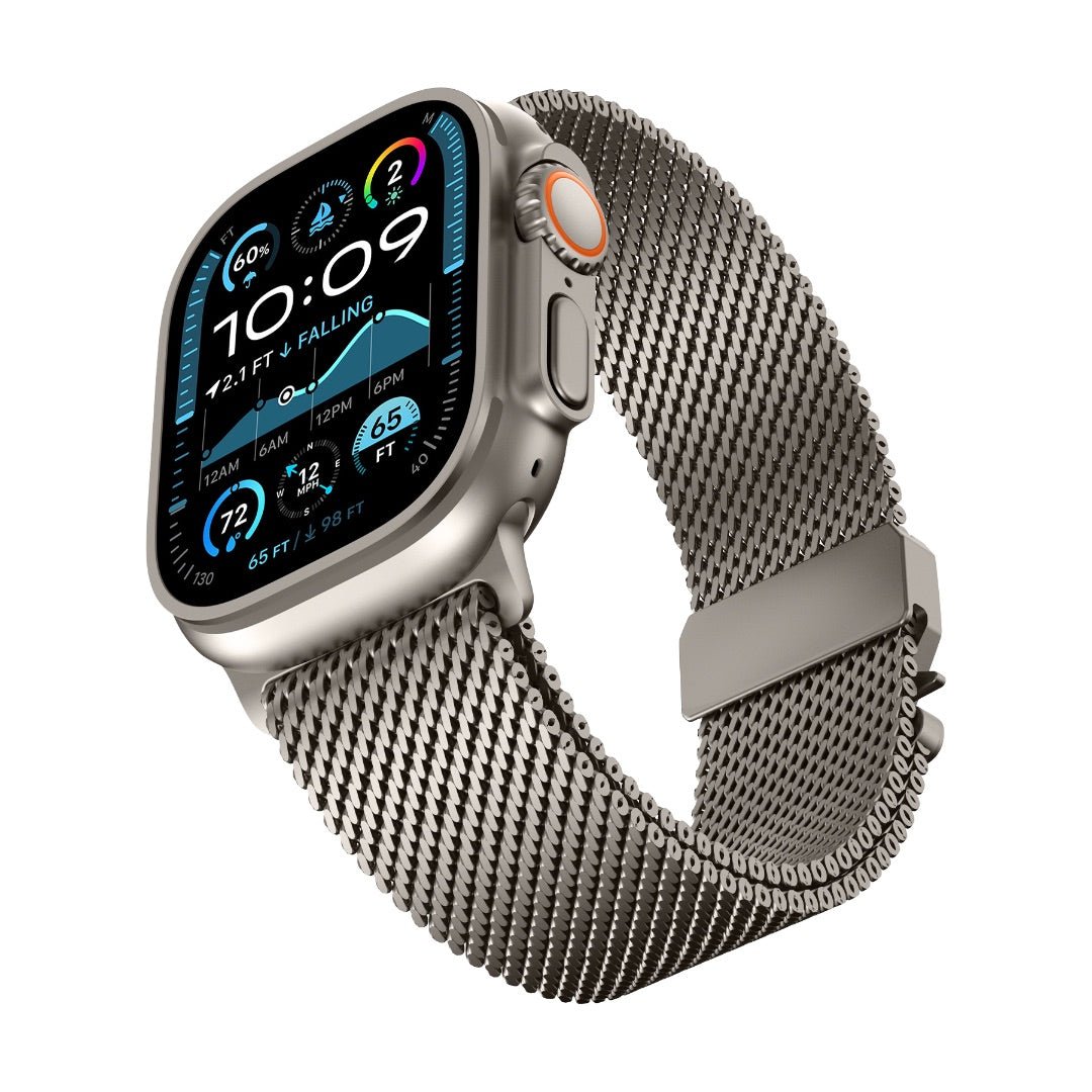 Correa de acero inoxidable para Apple Watch, malla milanesa, cierre táctico, modelo Elanko