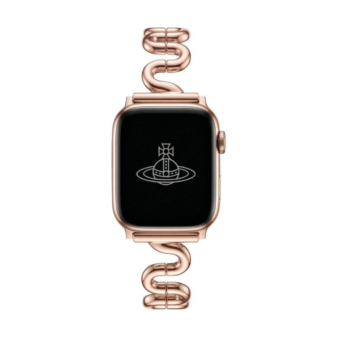 Correa Apple Watch de malla ondulada de metal, diseño moderno en forma de S, cierre de botón a presión ajustable, modelo Sydia