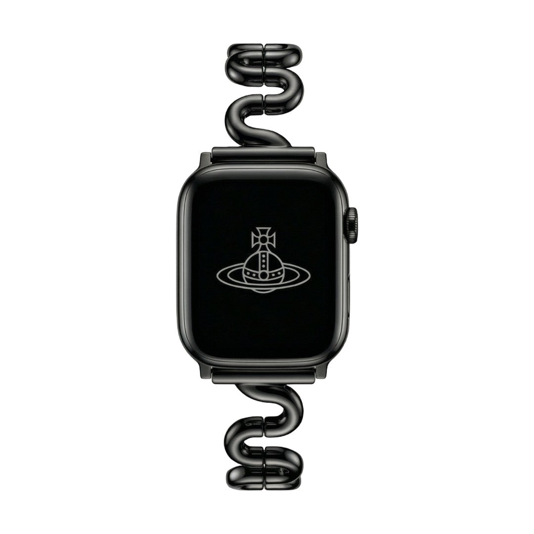 Correa Apple Watch de malla ondulada de metal, diseño moderno en forma de S, cierre de botón a presión ajustable, modelo Sydia