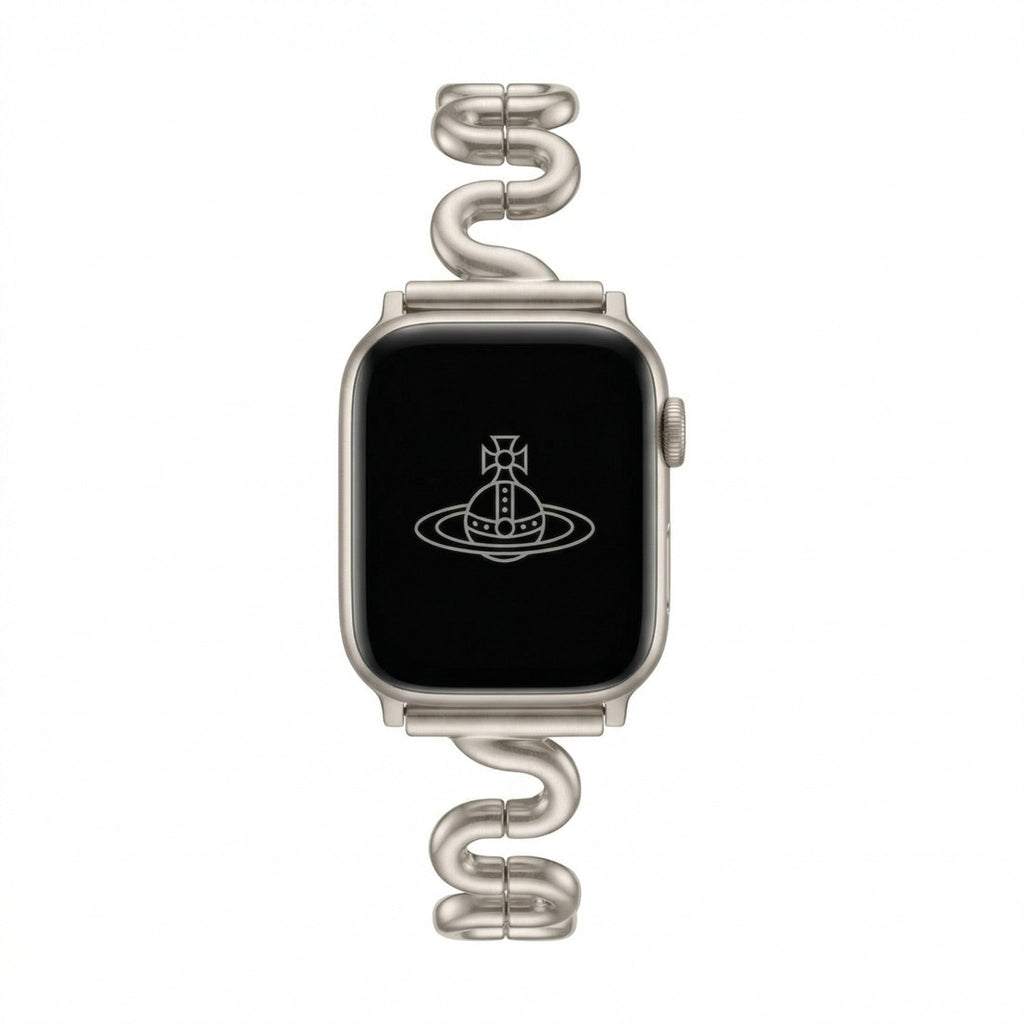 Correa Apple Watch de malla ondulada de metal, diseño moderno en forma de S, cierre de botón a presión ajustable, modelo Sydia