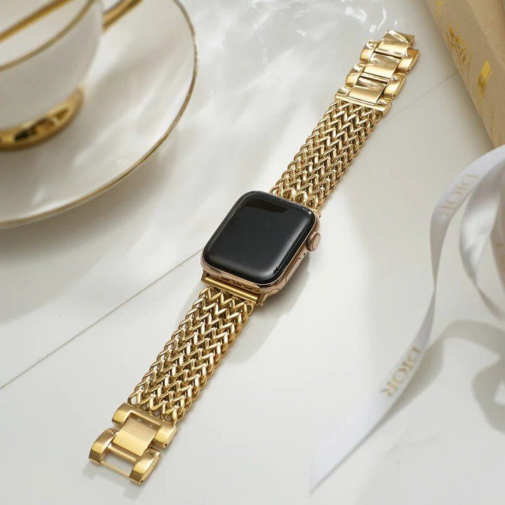 Correa Apple Watch de acero inoxidable, malla Spiga trenzada en espiga, modelo Clytia