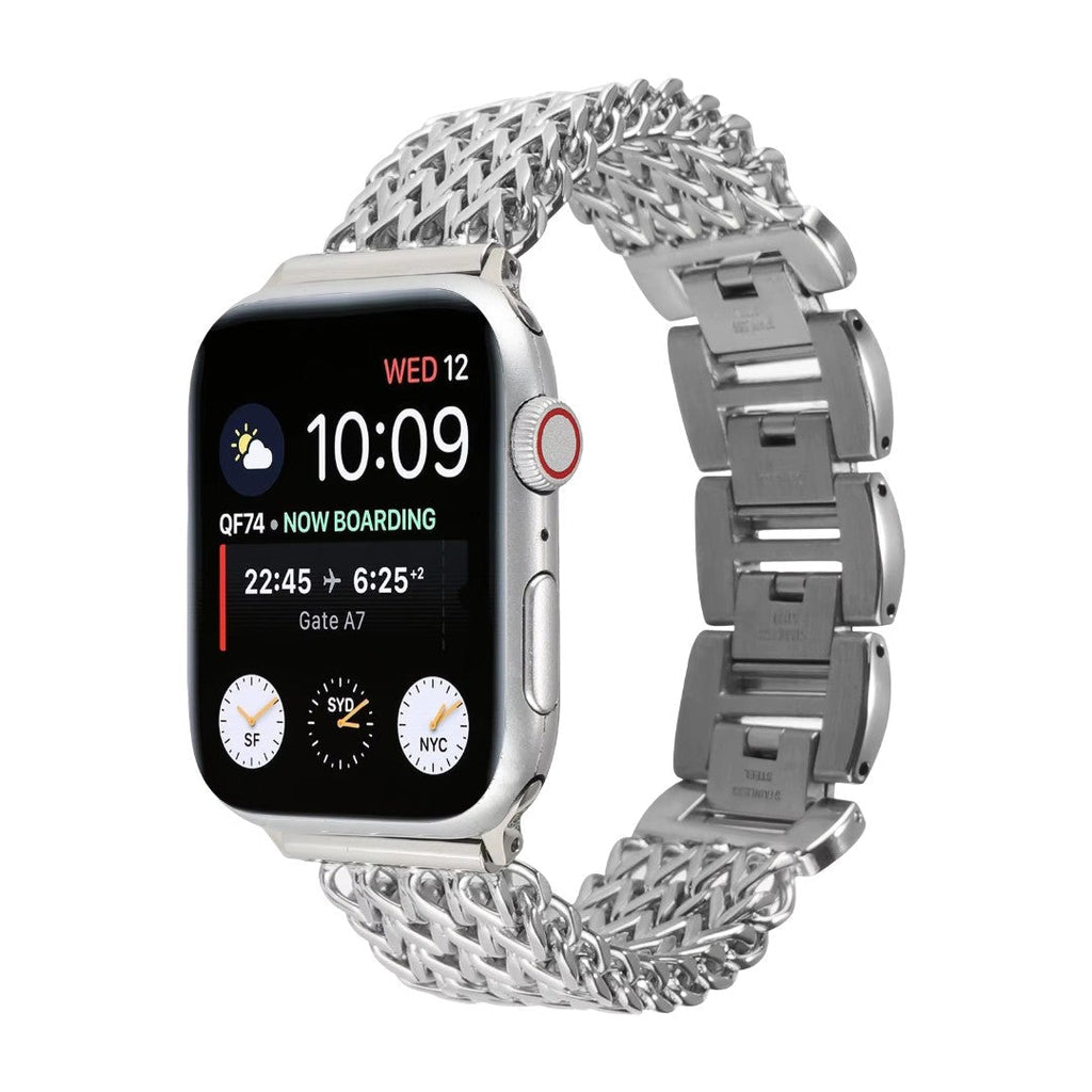 Correa Apple Watch de acero inoxidable, malla Spiga trenzada en espiga, modelo Clytia