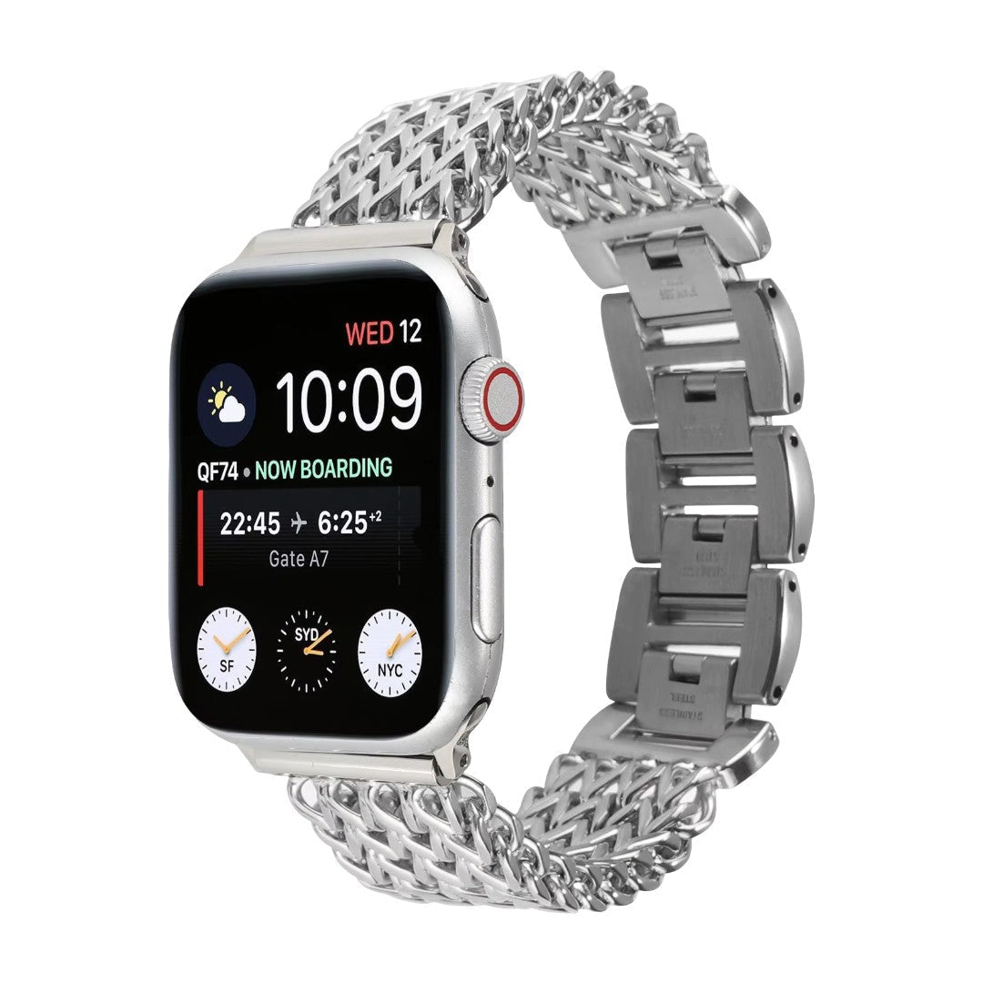 Correa Apple Watch de acero inoxidable, malla Spiga trenzada en espiga, modelo Clytia