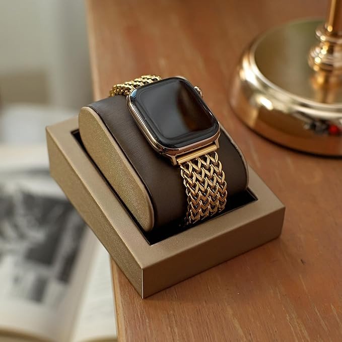 Correa Apple Watch de acero inoxidable, malla Spiga trenzada en espiga, modelo Clytia