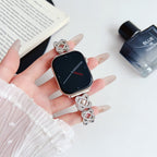 Correa Apple Watch de eslabones entrelazados, motivo infinito engastado con circonitas, cierre de trinquete, modelo Zergone