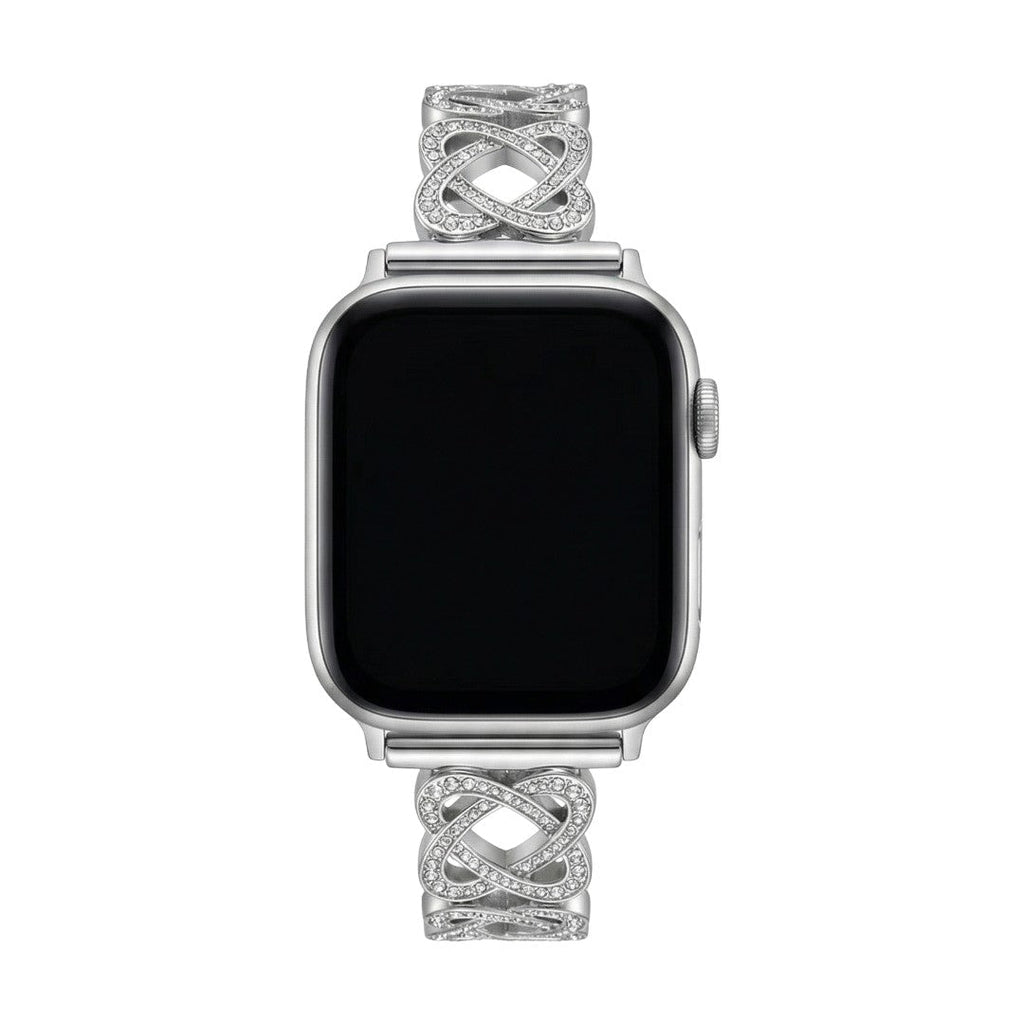 Correa Apple Watch de eslabones entrelazados, motivo infinito engastado con circonitas, cierre de trinquete, modelo Zergone