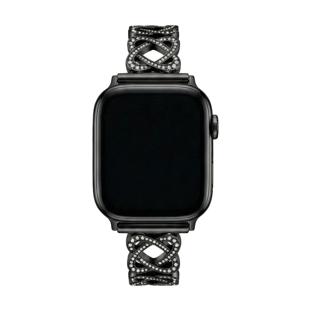 Correa Apple Watch de eslabones entrelazados, motivo infinito engastado con circonitas, cierre de trinquete, modelo Zergone