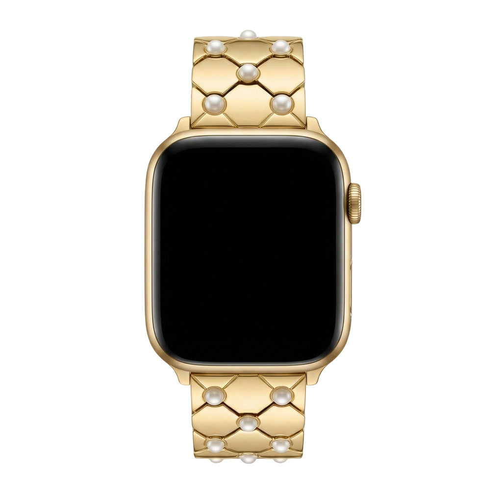 Correa Apple Watch de metal perlado, eslabones geométricos elegantes, acabado brillante refinado, modelo Pita