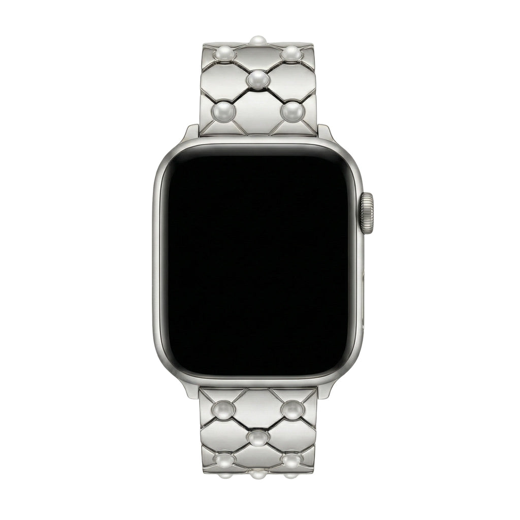 Correa Apple Watch de metal perlado, eslabones geométricos elegantes, acabado brillante refinado, modelo Pita