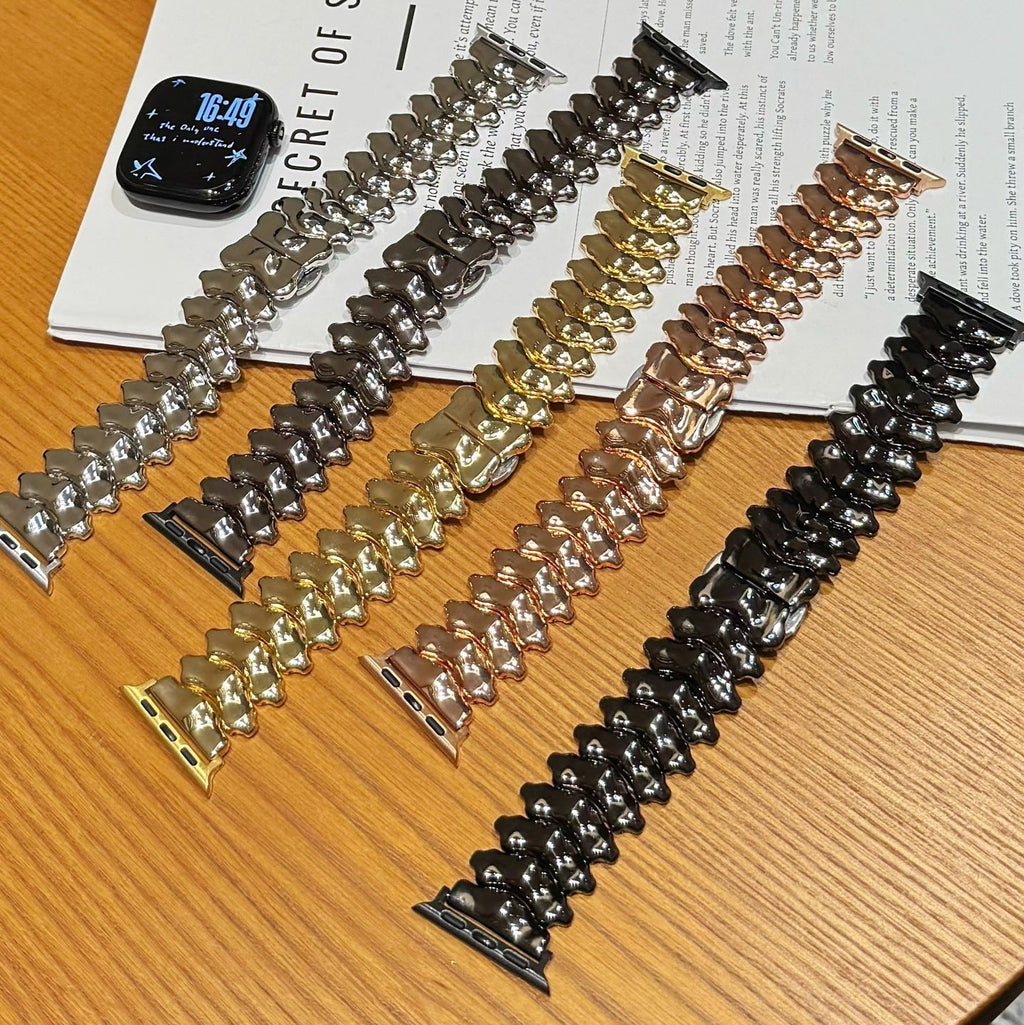 Correa Apple Watch de metal premium, eslabones gruesos con efecto tallado dorso de dragón, cierre mariposa invisible y elegante, modelo Falkor