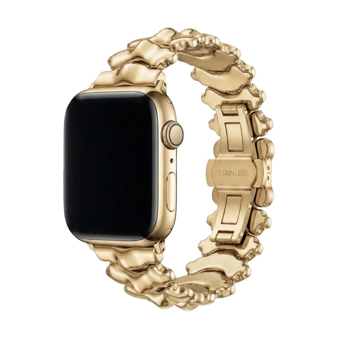 Correa Apple Watch de metal premium, eslabones gruesos con efecto tallado dorso de dragón, cierre mariposa invisible y elegante, modelo Falkor