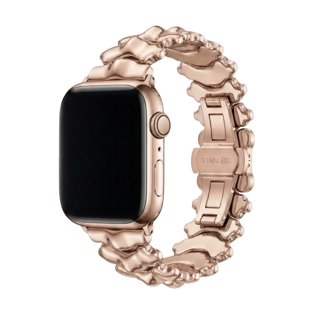 Correa Apple Watch de metal premium, eslabones gruesos con efecto tallado dorso de dragón, cierre mariposa invisible y elegante, modelo Falkor