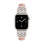 Correa Apple Watch, motivo de nudo chino engastado con circonitas, banda lisa, modelo Celtia