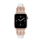 Correa Apple Watch, motivo de nudo chino engastado con circonitas, banda lisa, modelo Celtia