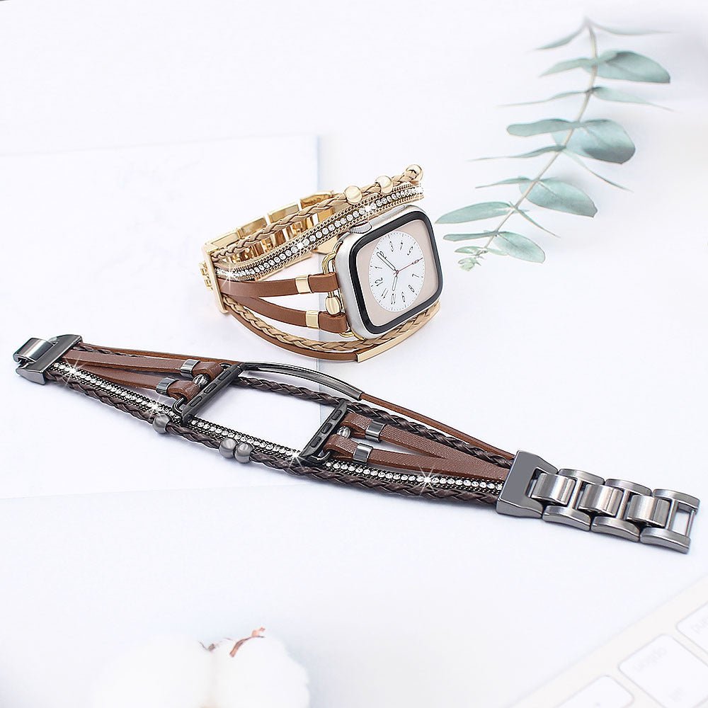Correa Apple Watch multihilo para reloj inteligente, estilo boho chic, compatible con Apple Watch, strass brillantes, cierre metálico, modelo Abigaëlle