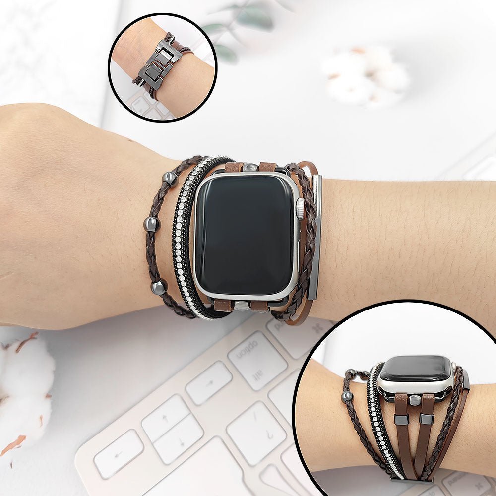 Correa Apple Watch multihilo para reloj inteligente, estilo boho chic, compatible con Apple Watch, strass brillantes, cierre metálico, modelo Abigaëlle