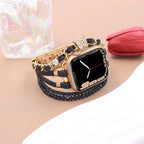 Correa Apple Watch multicapa, ajustable con eslabones y charm de mariposa, chic y elegante, modelo Zoune