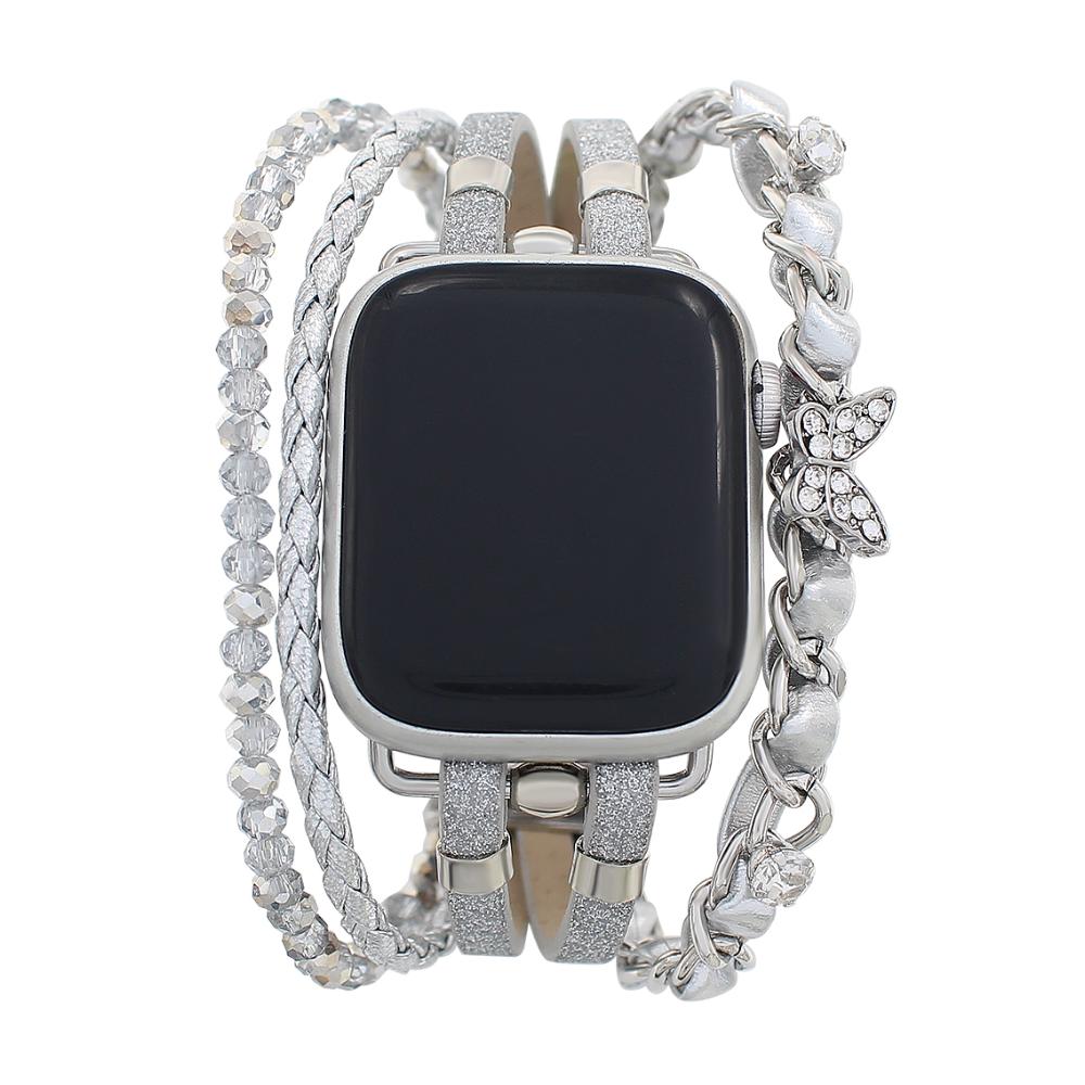 Correa Apple Watch multicapa, ajustable con eslabones y charm de mariposa, chic y elegante, modelo Zoune