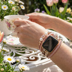 Correa Apple Watch, multicapa, colgante de flor, para mujer, modelo Liberta