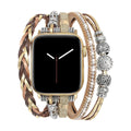 Pulsera multihilera dorada para Apple Watch, joya de muñeca ajustable, tiras trenzadas y cuentas metálicas, accesorio elegante para reloj inteligente, acabado brillante y texturizado, modelo Rédine
