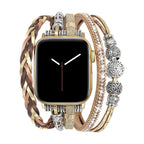 Pulsera multihilera dorada para Apple Watch, joya de muñeca ajustable, tiras trenzadas y cuentas metálicas, accesorio elegante para reloj inteligente, acabado brillante y texturizado, modelo Rédine