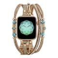 Correa Apple Watch multicapa, perlas turquesa y cordones brillantes, acabado dorado o plateado, para mujer, modelo Christine
