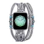Correa Apple Watch multicapa, perlas turquesa y cordones brillantes, acabado dorado o plateado, para mujer, modelo Christine