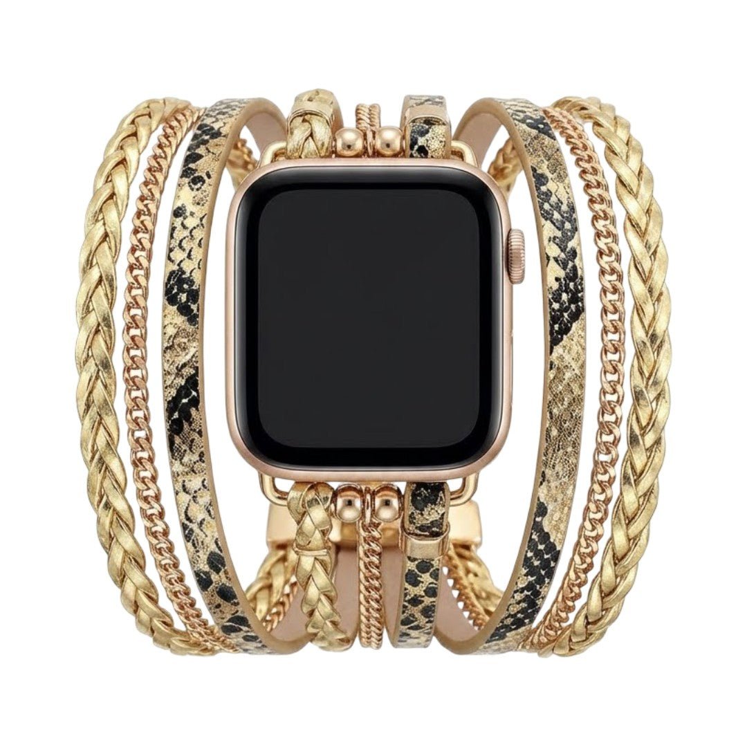 Correa multi-hilera para Apple Watch, piel vegana y cadenas, elegante efecto serpiente, cierre de hebilla, modelo Delizia