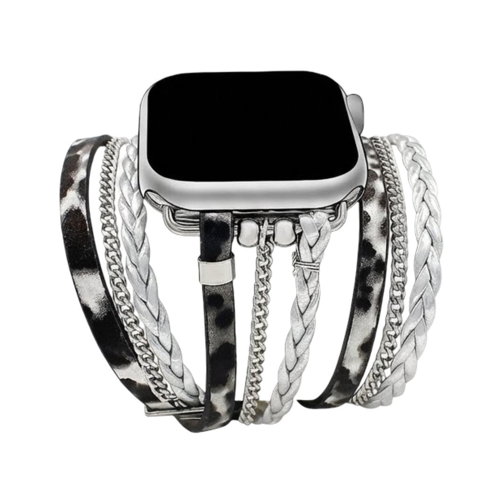 Correa multi-hilera para Apple Watch, piel vegana y cadenas, elegante efecto serpiente, cierre de hebilla, modelo Delizia
