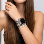 Correa multi-hilera para Apple Watch, piel vegana y cadenas, elegante efecto serpiente, cierre de hebilla, modelo Delizia
