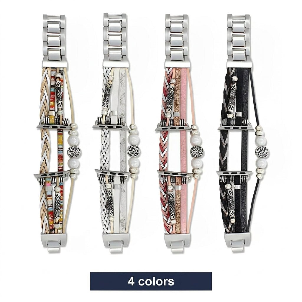 Correa Apple Watch multi-hilos trenzada, charm árbol de la vida, para mujer, modelo Ténecia