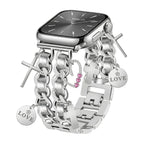 Correa Apple Watch, con múltiples dijes de corazón y cruz, eslabones metálicos a presión, joya para reloj de mujer, accesorio de tendencia, modelo Erza