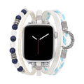 Pulsera multihilera blanca y azul para Apple Watch, piedras naturales y colgante de luna, cierre ajustable sin herramientas, modelo Hécate