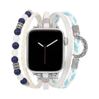 Pulsera multihilera blanca y azul para Apple Watch, piedras naturales y colgante de luna, cierre ajustable sin herramientas, modelo Hécate